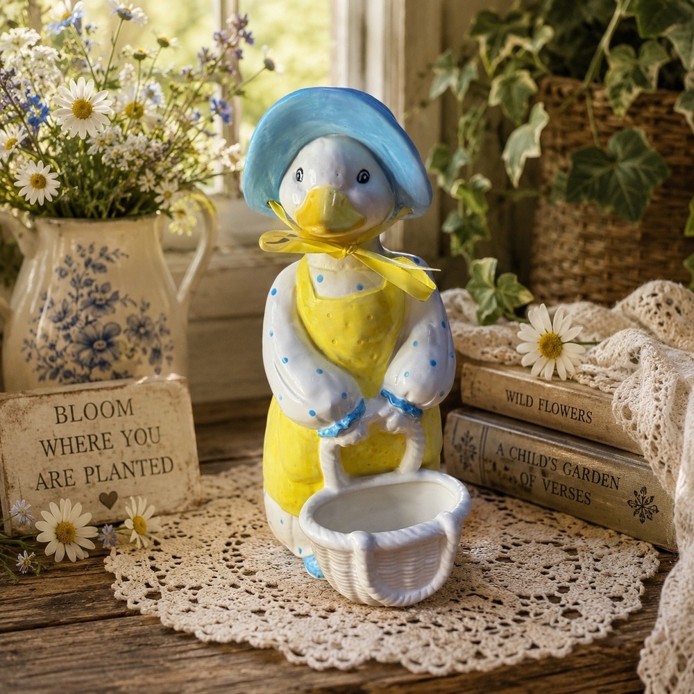 Department 56 Ceramic Goose Figurine Blue Polka Dot planter cottagecore vintage